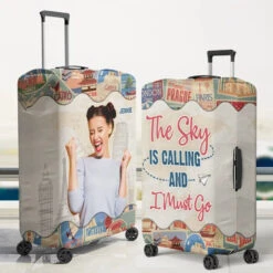 Custom Photo The Sky Is Calling - Travel Personalized Custom Luggage Cover - Holiday Vacation Gift, Gift For Adventure Travel Lovers -Pawfect House Sale 65fa9065d37d6