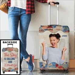 Custom Photo The Sky Is Calling - Travel Personalized Custom Luggage Cover - Holiday Vacation Gift, Gift For Adventure Travel Lovers -Pawfect House Sale 65fa906694d69