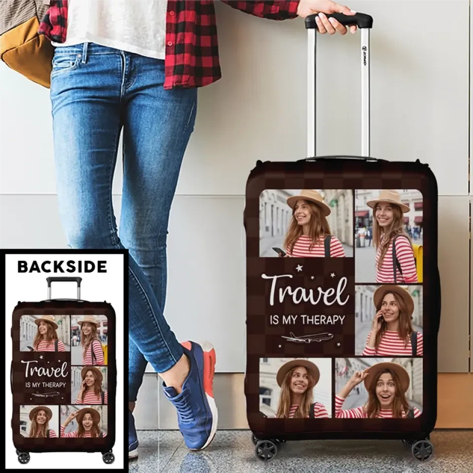 Custom Photo Catch Flight Not Feelings - Travel Personalized Custom Luggage Cover - Holiday Vacation Gift, Gift For Adventure Travel Lovers 4 Custom Photo Catch Flight Not Feelings - Travel Personalized Custom Luggage Cover - Holiday Vacation Gift, Gift For Adventure Travel Lovers - Image 4