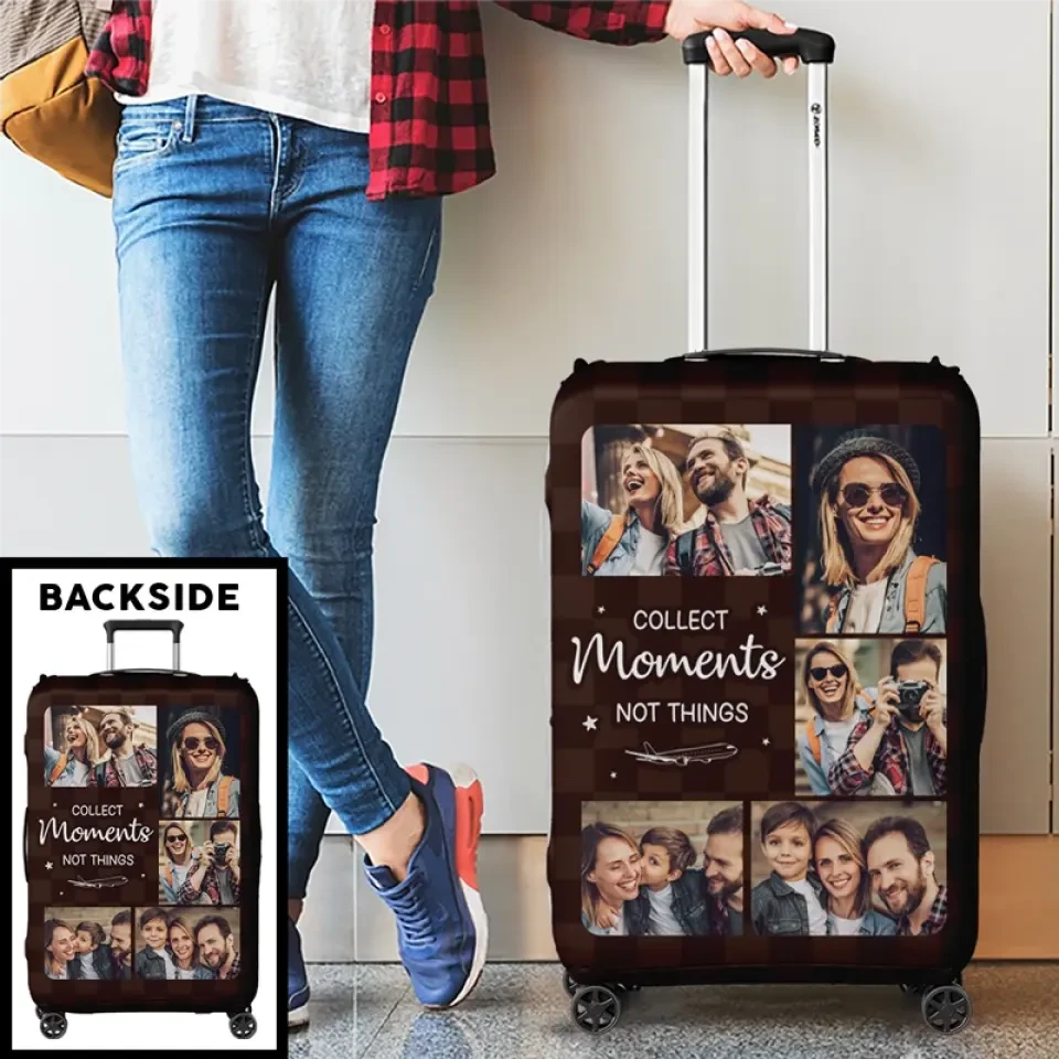 Custom Photo Collect Moments Not Things - Travel Personalized Custom Luggage Cover - Holiday Vacation Gift, Gift For Adventure Travel Lovers 4 Custom Photo Collect Moments Not Things - Travel Personalized Custom Luggage Cover - Holiday Vacation Gift, Gift For Adventure Travel Lovers - Image 4