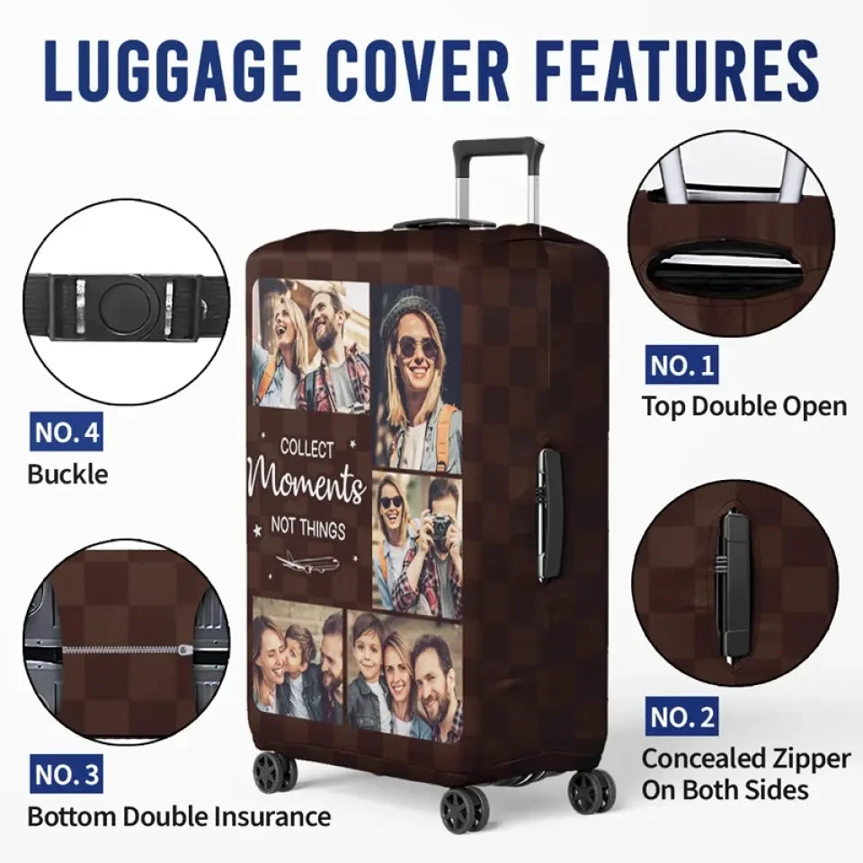 Custom Photo Collect Moments Not Things - Travel Personalized Custom Luggage Cover - Holiday Vacation Gift, Gift For Adventure Travel Lovers 5 Custom Photo Collect Moments Not Things - Travel Personalized Custom Luggage Cover - Holiday Vacation Gift, Gift For Adventure Travel Lovers - Image 5