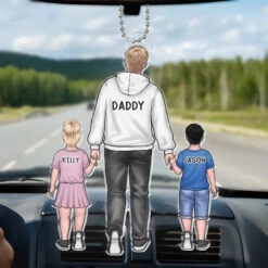 Hand In Hand, I Will Always Protect You - Family Personalized Custom Car Ornament - Acrylic Custom Shaped - Gift For Dad -Pawfect House Sale 666fdeb344940