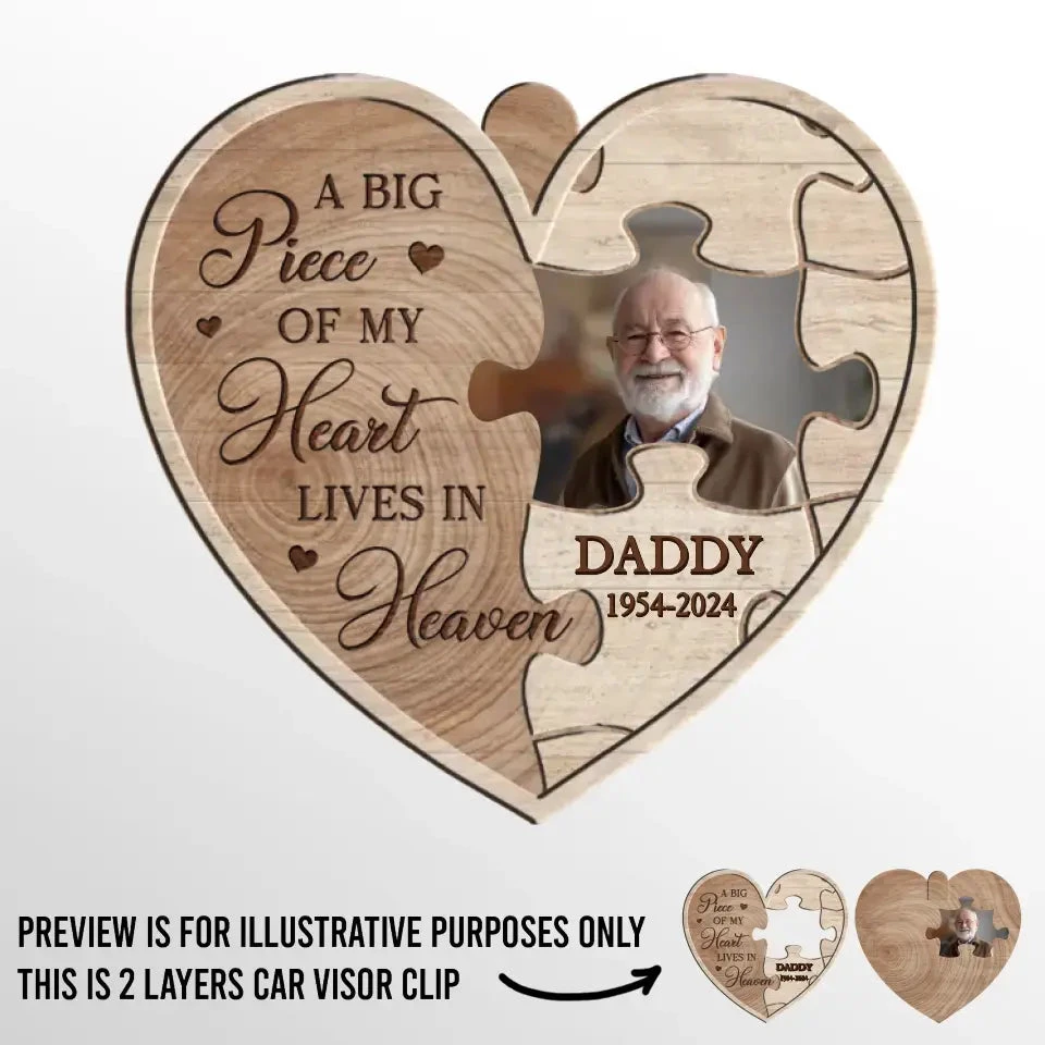 Custom Photo A Big Piece Of My Heart Lives In Heaven - Memorial Personalized Custom Car Visor Clip - Sympathy Gift For Family Members 2 Custom Photo A Big Piece Of My Heart Lives In Heaven - Memorial Personalized Custom Car Visor Clip - Sympathy Gift For Family Members - Image 2