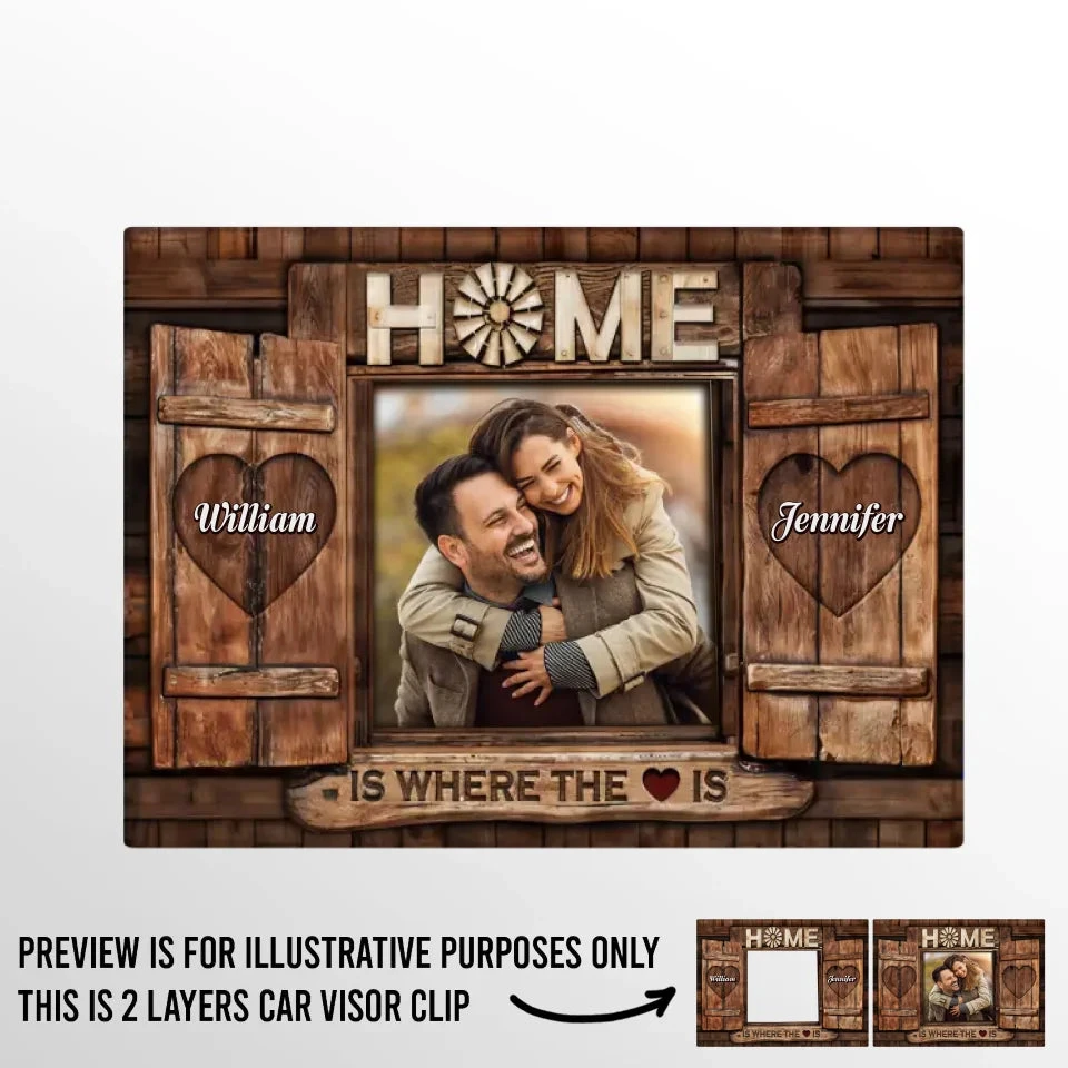 Custom Photo Home Is Where The Love Is - Couple Personalized Custom Car Visor Clip - Christmas Gift For Husband Wife, Anniversary 2 Custom Photo Home Is Where The Love Is - Couple Personalized Custom Car Visor Clip - Christmas Gift For Husband Wife, Anniversary - Image 2