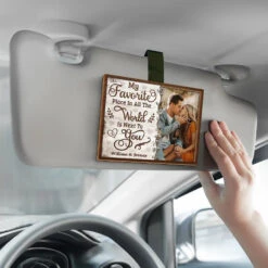 Custom Photo My Favorite Place To Be Is By Your Side - Couple Personalized Custom Car Visor Clip - Christmas Gift For Husband Wife, Anniversary -Pawfect House Sale 6728788403d12