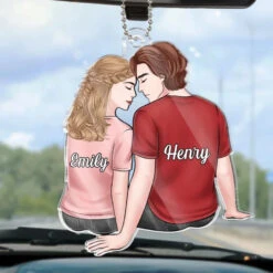 Together Is A Beautiful Place To Be - Couple Personalized Custom Car Ornament - Acrylic Custom Shaped - Gift For Husband Wife, Anniversary