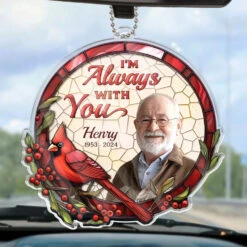 Custom Photo Loving You Forever - Memorial Personalized Custom Car Ornament - Acrylic Custom Shaped - Sympathy Gift For Family Members