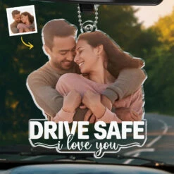 Custom Photo Happier With You - Couple Personalized Custom Car Ornament - Acrylic Custom Shaped - Gift For Husband Wife, Anniversary