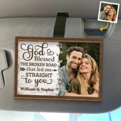 Custom Photo God Blessed The Road That Led Me To You - Couple Personalized Custom Car Visor Clip - Gift For Husband Wife, Anniversary