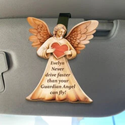 Never Drive Faster Than Your Guardian Angel Can Fly - Family Personalized Custom Car Visor Clip - Gift For Daughter, Son