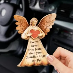 Never Drive Faster Than Your Guardian Angel Can Fly - Family Personalized Custom Car Visor Clip - Gift For Daughter, Son -Pawfect House Sale 6762823f20eae