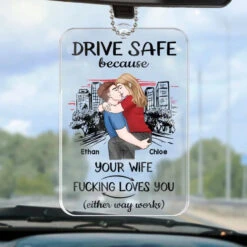 Take Care While You’re On The Road - Couple Personalized Custom Car Ornament - Acrylic Custom Shaped - Gift For Husband Wife, Anniversary