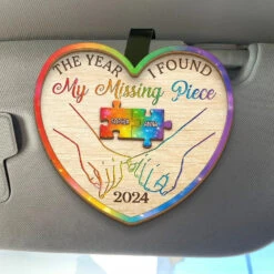 The Year I Found My Missing Piece - Couple Personalized Custom Car Visor Clip - Gift For Husband Wife, Anniversary, LGBTQ+