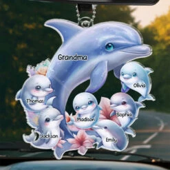 Like A Dolphin, Grandma Brings Joy With Every Wave - Family Personalized Custom Car Ornament - Acrylic Custom Shaped - Gift For Mom, Grandma