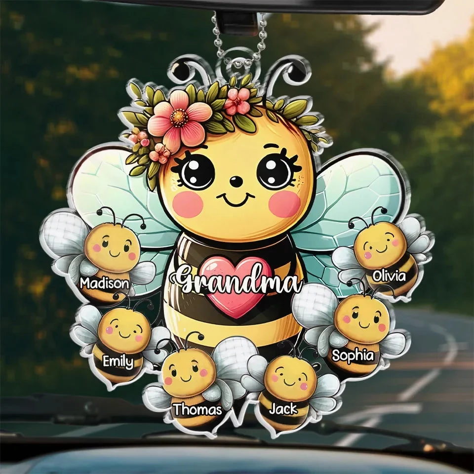Like A Bee, Grandma Fills Our Lives With Sweetness - Family Personalized Custom Car Ornament - Acrylic Custom Shaped - Gift For Mom, Grandma 1 Like A Bee, Grandma Fills Our Lives With Sweetness - Family Personalized Custom Car Ornament - Acrylic Custom Shaped - Gift For Mom, Grandma