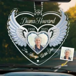 Custom Photo One Day With You, Forever With You - Memorial Personalized Custom Car Ornament - Acrylic Custom Shaped - Sympathy Gift For Family Members