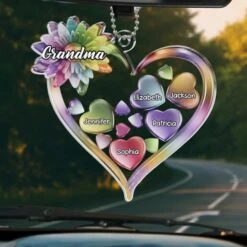 Grandkids Keep The Heart Young - Family Personalized Custom Car Ornament - Acrylic Custom Shaped - Gift For Mom, Grandma