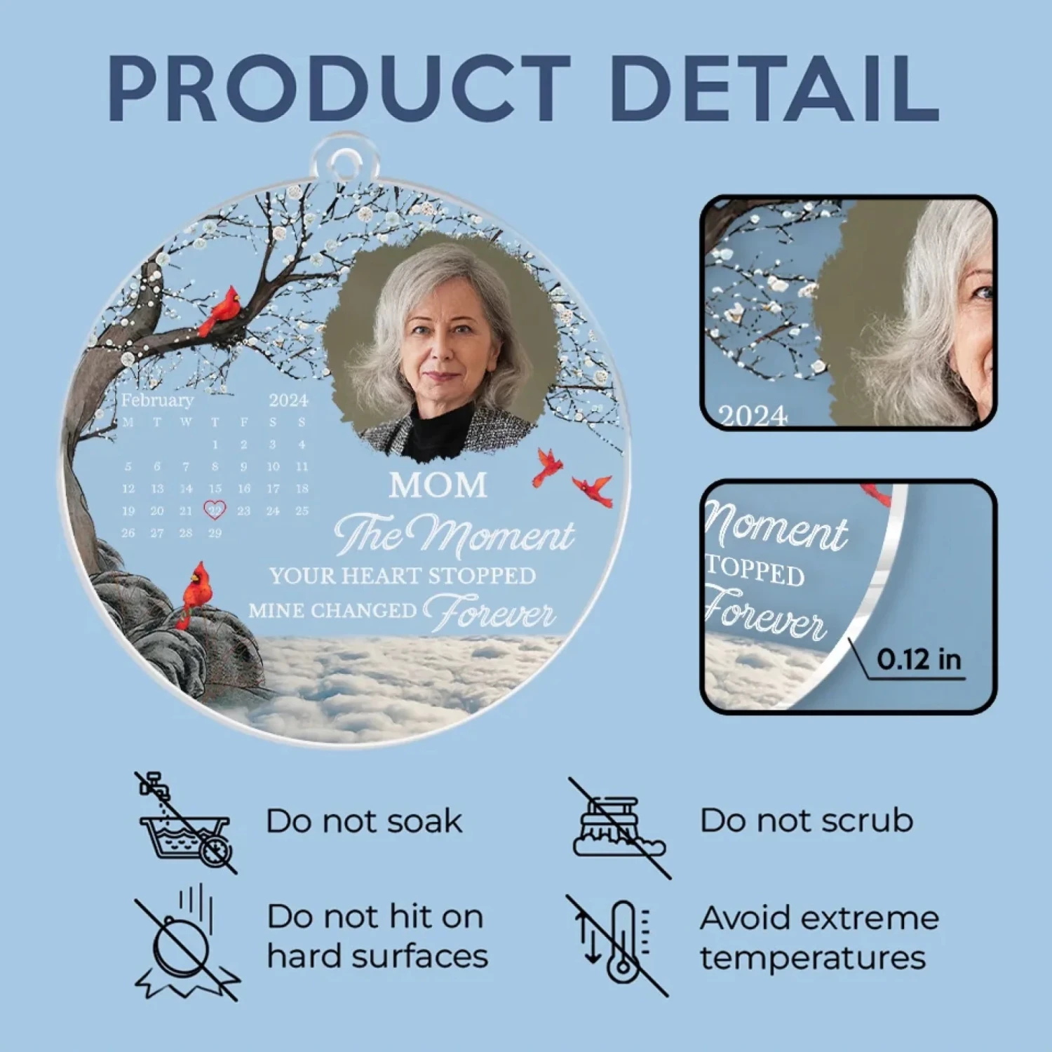 Custom Photo The Moment Your Heart Stopped, Mine Changed Forever - Memorial Personalized Custom Car Ornament - Acrylic Custom Shaped - Sympathy Gift For Family Members 5 Custom Photo The Moment Your Heart Stopped, Mine Changed Forever - Memorial Personalized Custom Car Ornament - Acrylic Custom Shaped - Sympathy Gift For Family Members - Image 5