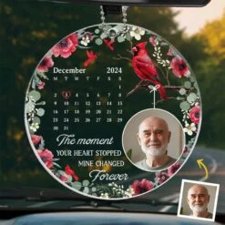 Custom Photo In My Heart, You Live On - Memorial Personalized Custom Car Ornament - Acrylic Custom Shaped - Sympathy Gift For Family Members