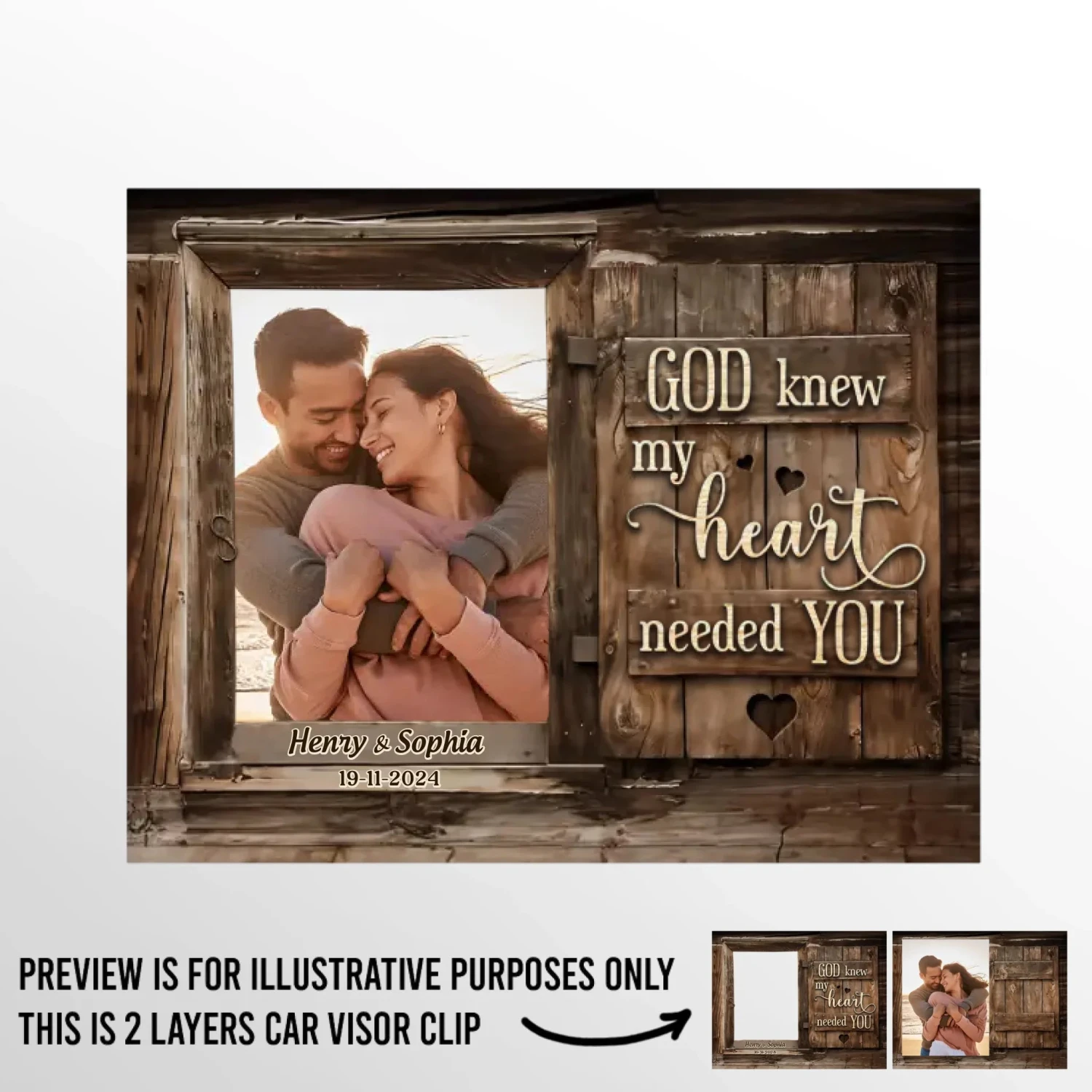 Custom Photo God Knew My Heart Needed You - Couple Personalized Custom Car Visor Clip - Christmas Gift For Husband Wife, Anniversary 2 Custom Photo God Knew My Heart Needed You - Couple Personalized Custom Car Visor Clip - Christmas Gift For Husband Wife, Anniversary - Image 2