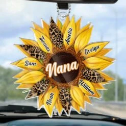 Together, We Bloom With Love - Family Personalized Custom Car Ornament - Acrylic Custom Shaped - Mother's Day, Gift For Mom, Grandma