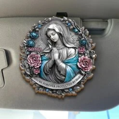 You're Forever Protected By Mary - Memorial Personalized Custom Car Visor Clip - Sympathy Gift For Family Members