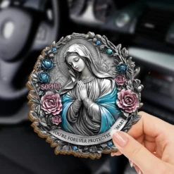You're Forever Protected By Mary - Memorial Personalized Custom Car Visor Clip - Sympathy Gift For Family Members -Pawfect House Sale 67caba5a7d00c