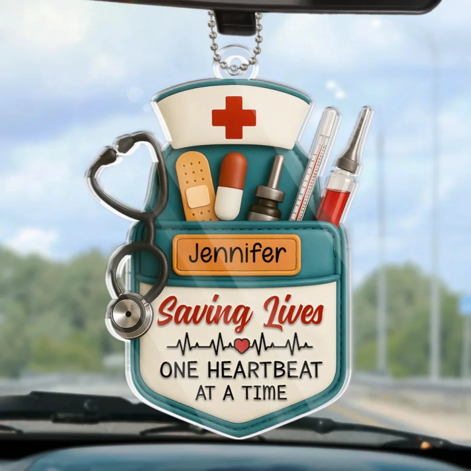 Saving Lives One Heartbeat At A Time - Nurse Personalized Custom Car Ornament - Acrylic Custom Shaped - Appreciation, Thank You Gift, Nurse Life, Doctor Life 1 Saving Lives One Heartbeat At A Time - Nurse Personalized Custom Car Ornament - Acrylic Custom Shaped - Appreciation, Thank You Gift, Nurse Life, Doctor Life
