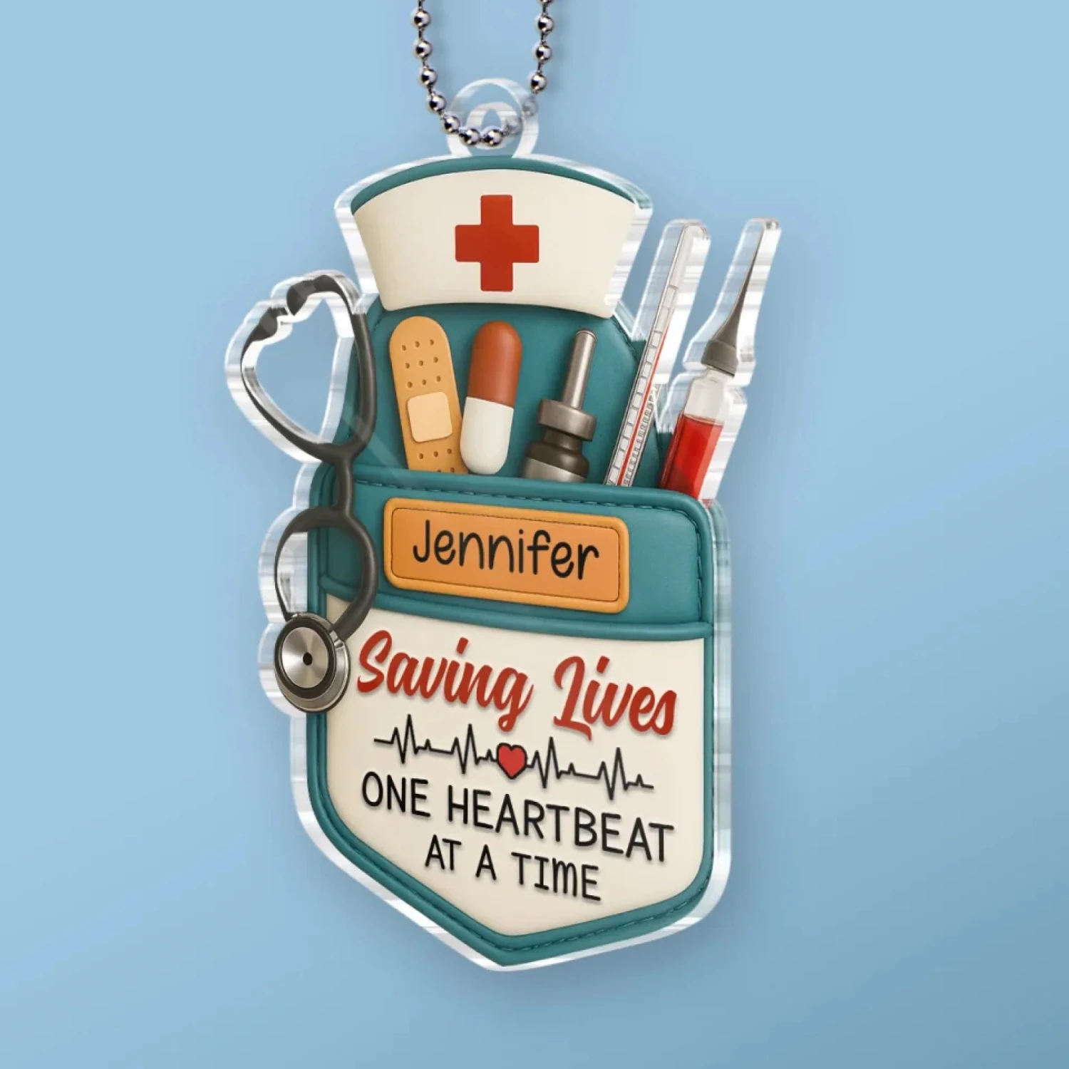Saving Lives One Heartbeat At A Time - Nurse Personalized Custom Car Ornament - Acrylic Custom Shaped - Appreciation, Thank You Gift, Nurse Life, Doctor Life 3 Saving Lives One Heartbeat At A Time - Nurse Personalized Custom Car Ornament - Acrylic Custom Shaped - Appreciation, Thank You Gift, Nurse Life, Doctor Life - Image 3