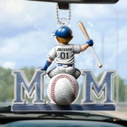 Proud Baseball Mom - Family Personalized Custom Car Ornament - Acrylic Custom Shaped - Mother's Day, House Warming Gift For Mom, Sport Lovers, Sport Players
