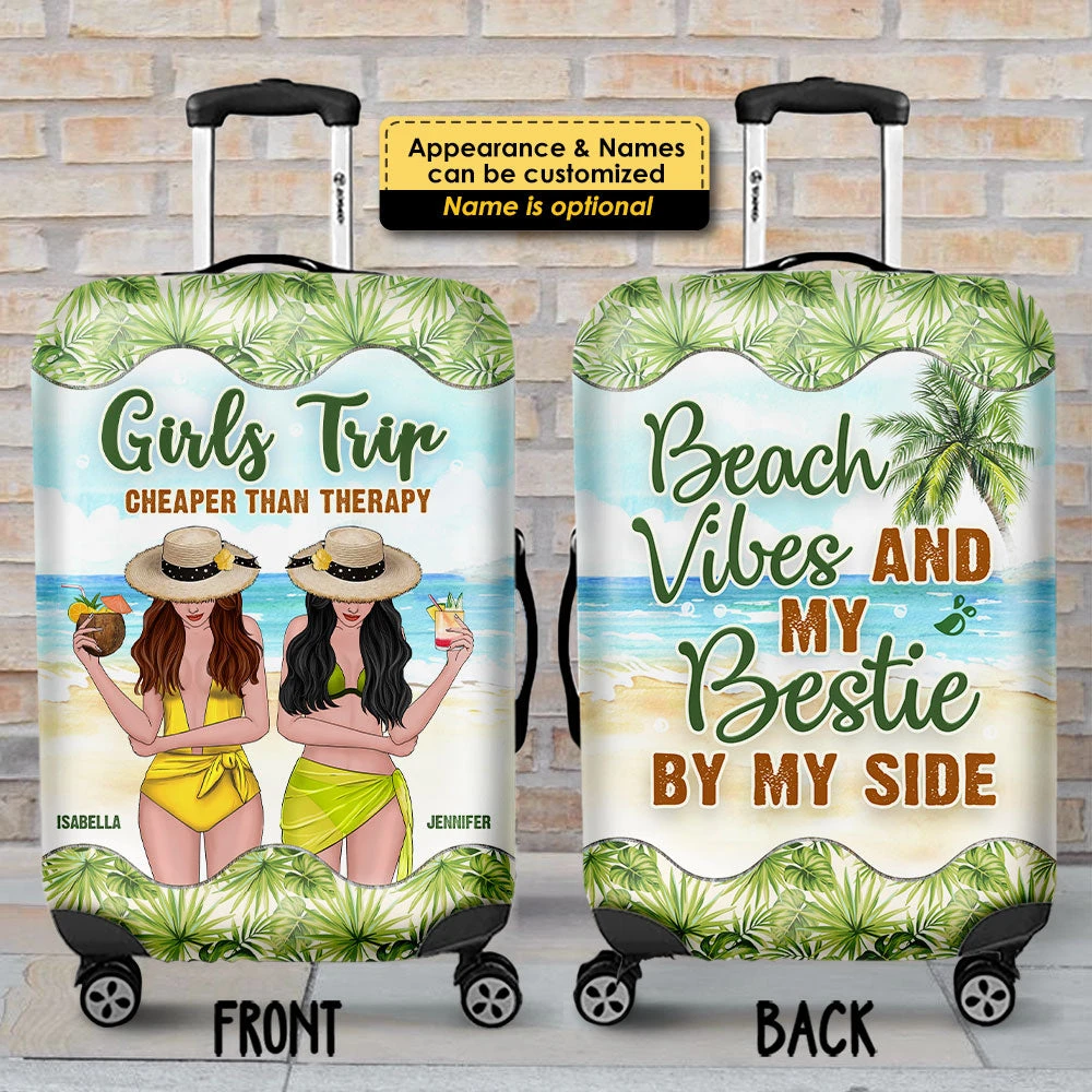 Beach Vibes & My Bestie By My Side - Gift For Bestie, Personalized Luggage Cover 3 Beach Vibes & My Bestie By My Side - Gift For Bestie, Personalized Luggage Cover - Image 3