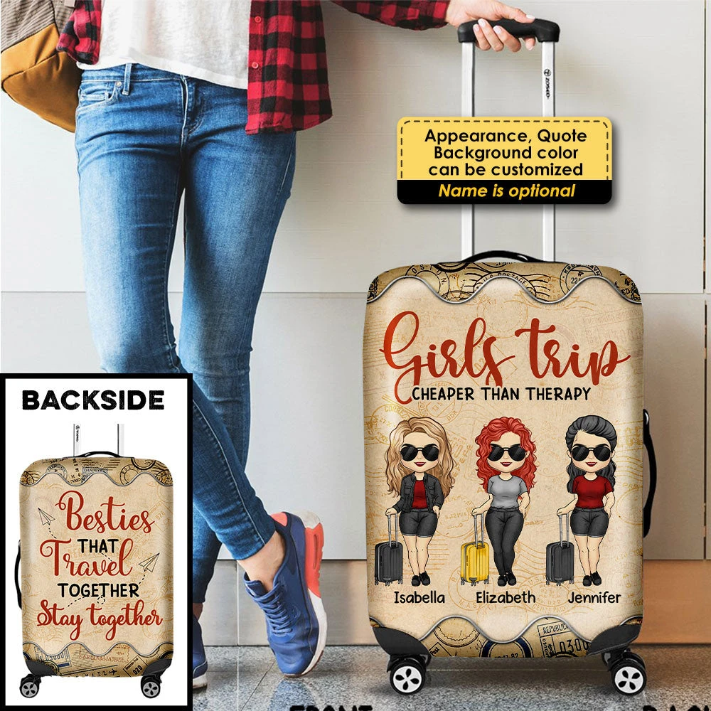 Besties That Travel Together Stay Together - Gift For Bestie - Personalized Luggage Cover 3 Besties That Travel Together Stay Together - Gift For Bestie - Personalized Luggage Cover - Image 3