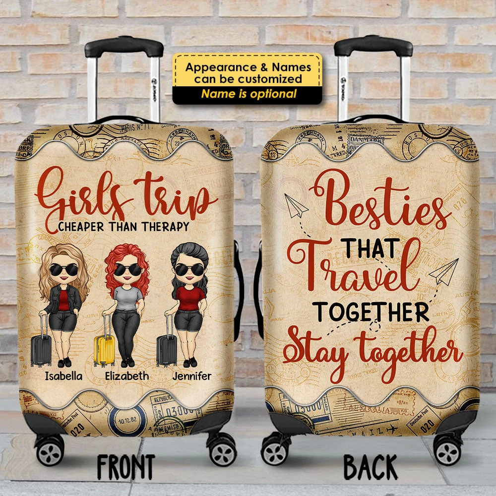 Besties That Travel Together Stay Together - Gift For Bestie - Personalized Luggage Cover 4 Besties That Travel Together Stay Together - Gift For Bestie - Personalized Luggage Cover - Image 4