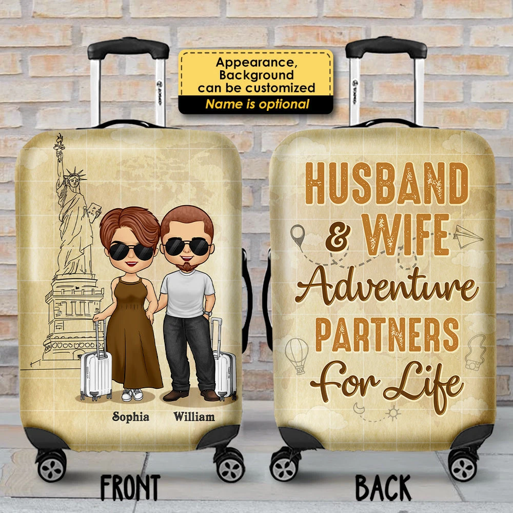 Husband & Wife Adventure Partners For Life - Gift For Couples, Husband Wife - Personalized Luggage Cover 3 Husband & Wife Adventure Partners For Life - Gift For Couples, Husband Wife - Personalized Luggage Cover - Image 3