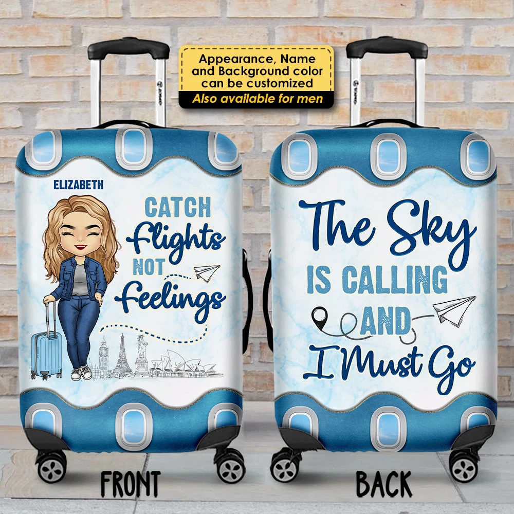 Catch Flights Not Feelings - Personalized Luggage Cover 4 Catch Flights Not Feelings - Personalized Luggage Cover - Image 4