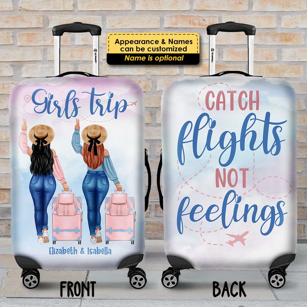 Girls Trip - Catch Flights Not Feelings - Gift For Bestie - Personalized Luggage Cover 3 Girls Trip - Catch Flights Not Feelings - Gift For Bestie - Personalized Luggage Cover - Image 3