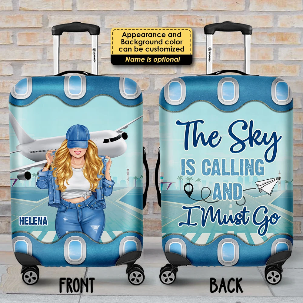 The Sky Is Calling & I Must Go - Personalized Luggage Cover 4 The Sky Is Calling & I Must Go - Personalized Luggage Cover - Image 4