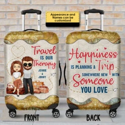 Travel Is Our Therapy - Personalized Luggage Cover - Gift For Couples, Husband Wife -Pawfect House Sale 7.ad d3a6a890 e88f 48fa 9074 7123e1bb8f20