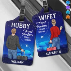 Hubby & Wifey Are Lifelong Travel Partners - Travel Personalized Custom Combo 2 Luggage Tags - Holiday Vacation Gift, Gift For Adventure Travel Lovers, Husband Wife, Anniversary