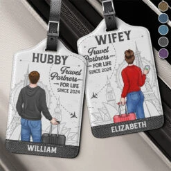 We're Lifelong Travel Partners - Travel Personalized Custom Combo 2 Luggage Tags - Holiday Vacation Gift, Gift For Adventure Travel Lovers, Husband Wife, Anniversary