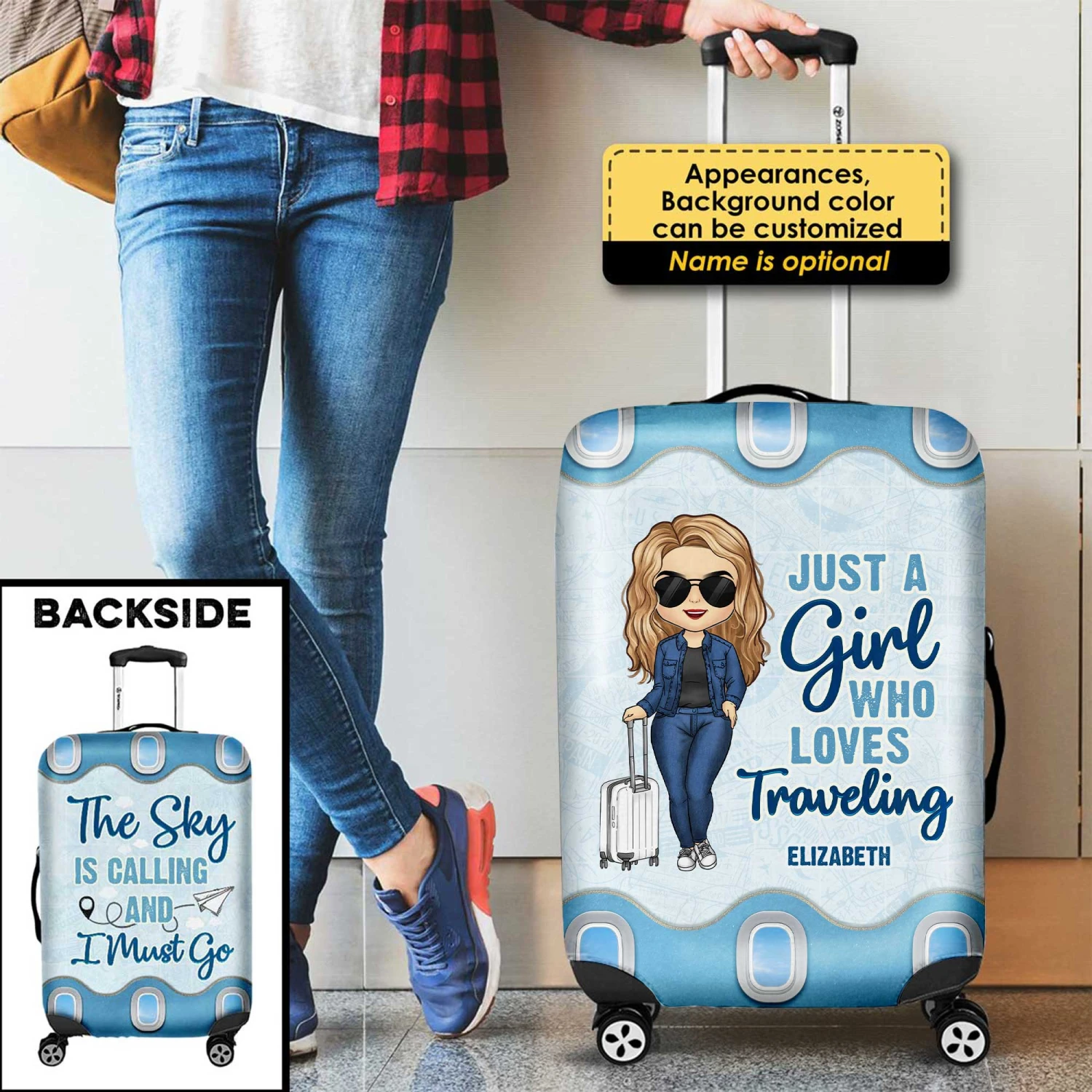 Just A Girl Who Loves Traveling - Personalized Luggage Cover 2 Just A Girl Who Loves Traveling - Personalized Luggage Cover - Image 2